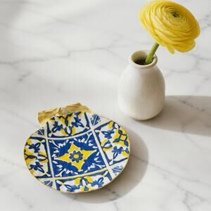 Mediterranean Tile Shell Trinket Dish | Blue Yellow Ring Holder